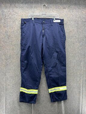 Carhart Flame Resistant Pants Mens 38x30 Blue Reflective Workwear Straight Leg